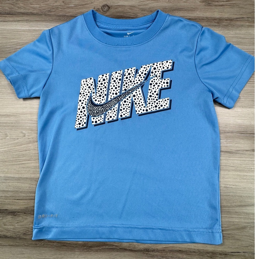 Nike Boys Dri-FIT Blue Polka Dot Logo Graphic T-Shirt Size 5 4-5 YRS